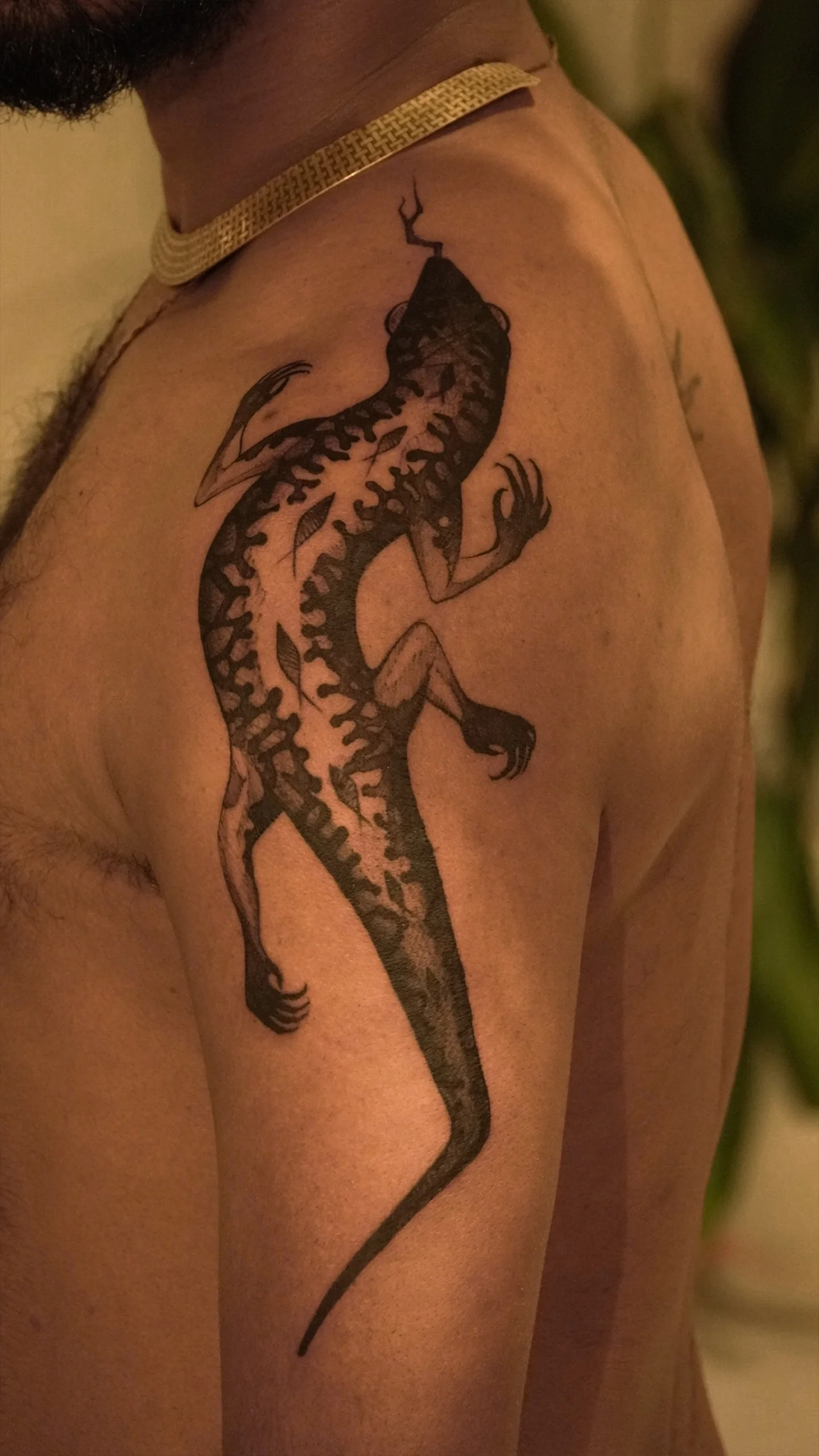 Illustrative black and grey tattoo with emotional expression by Eric Edward