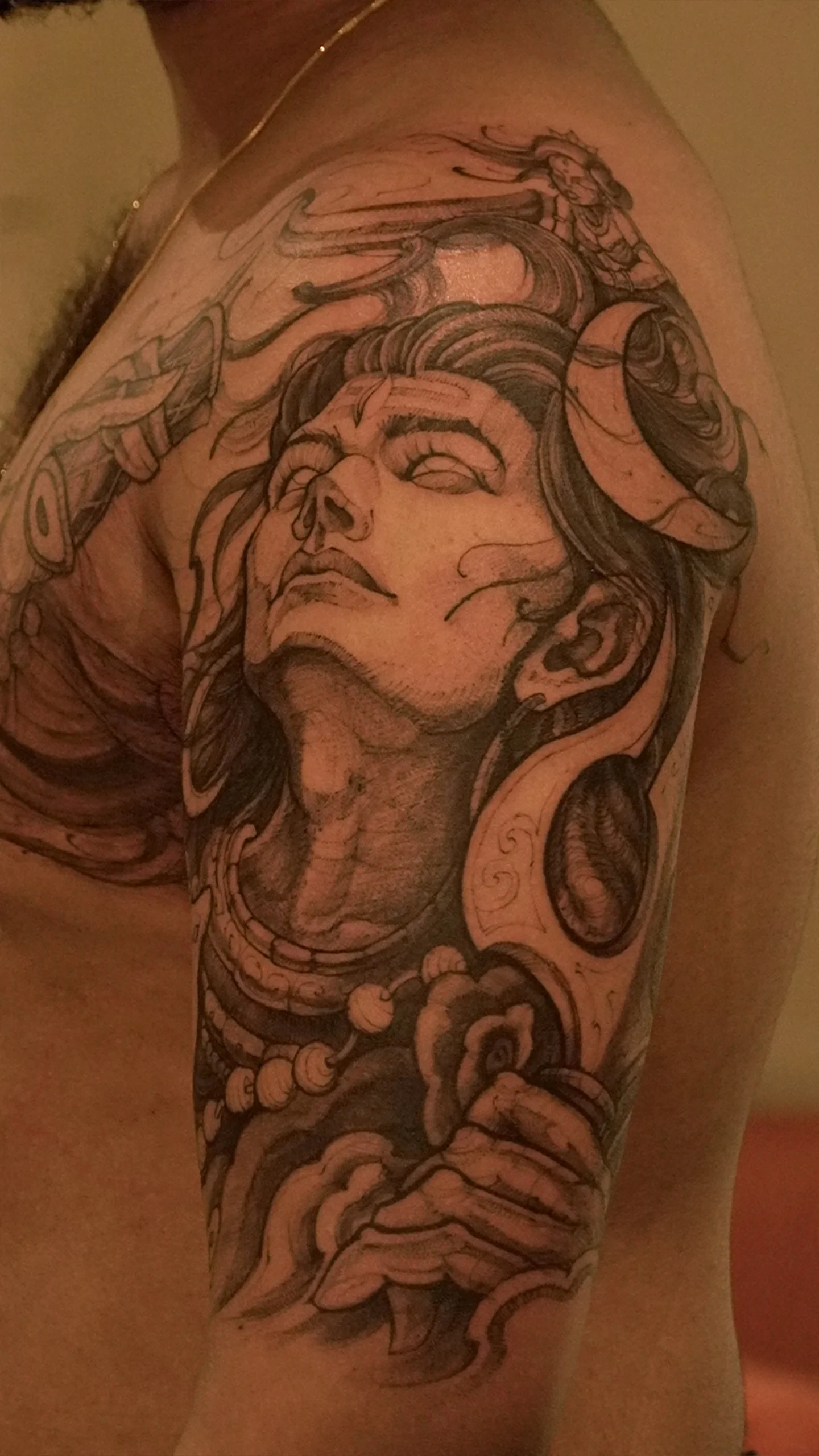Mythology-inspired tattoo with textured shading and refined illustrative detail by Vivan
