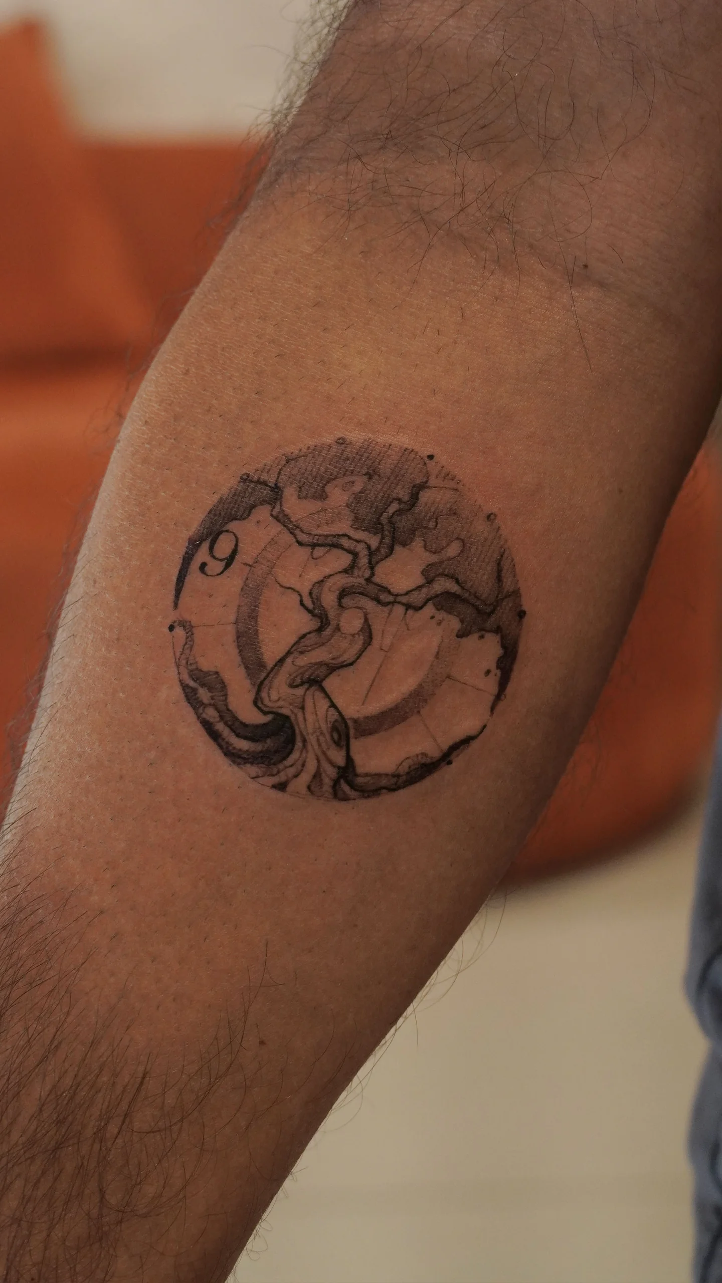 Illustrative tattoo with controlled black and grey shading and mythological motifs by Vivan